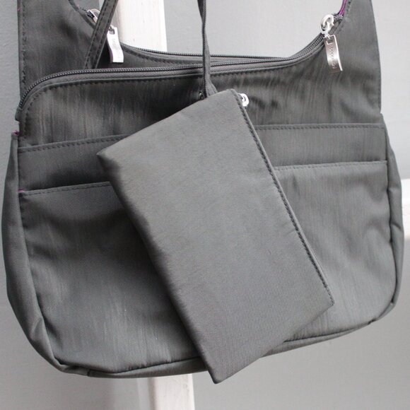 Baggallini Charcoal Gray Nylon Cross Over Crossbody Bag with Removable Wristlet - Picture 4 of 11